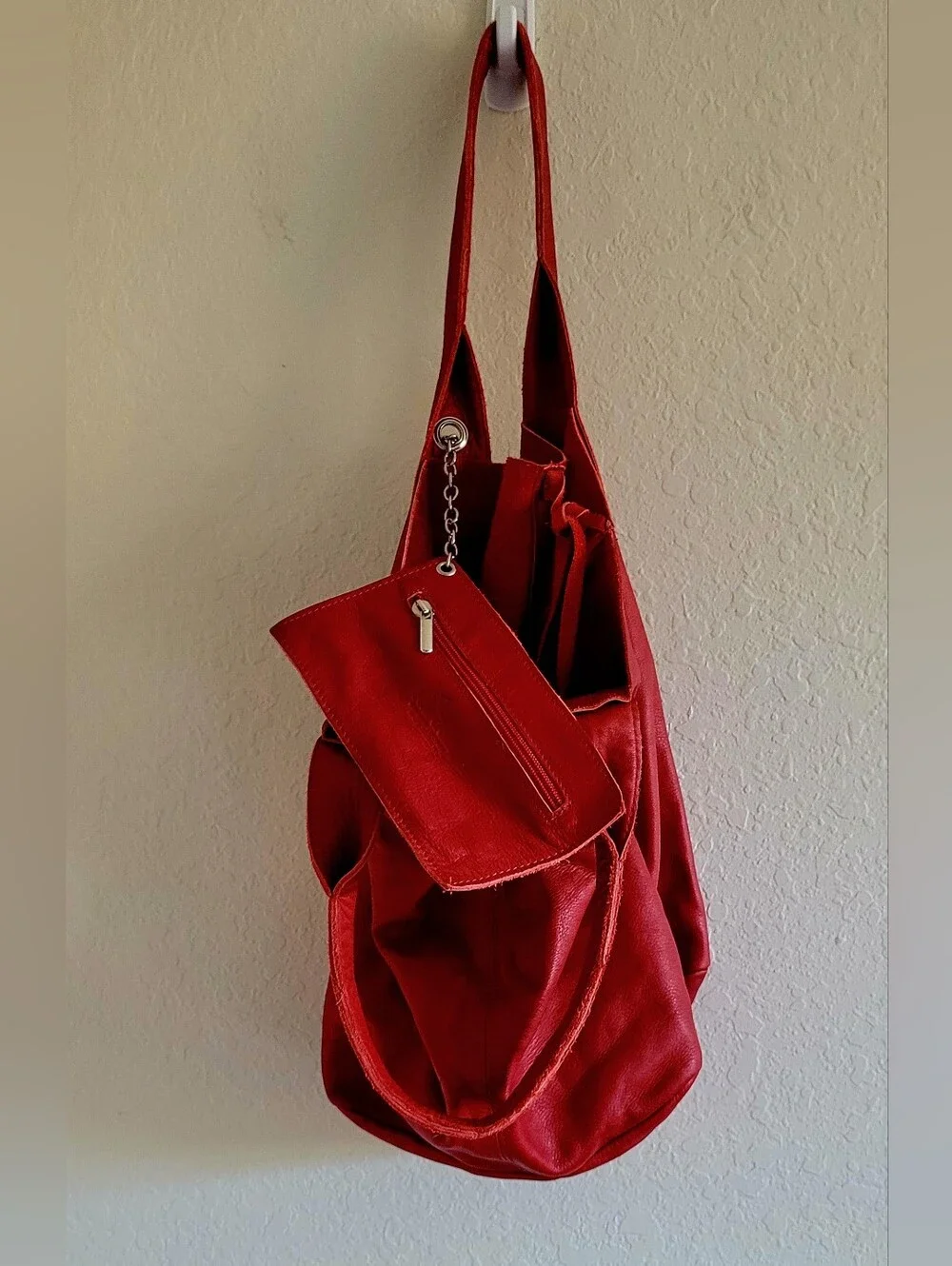 Nardelli Red Leather Tassel Hobo Shoulder Slough Bag. Medium. Boho Indie Sleaze.